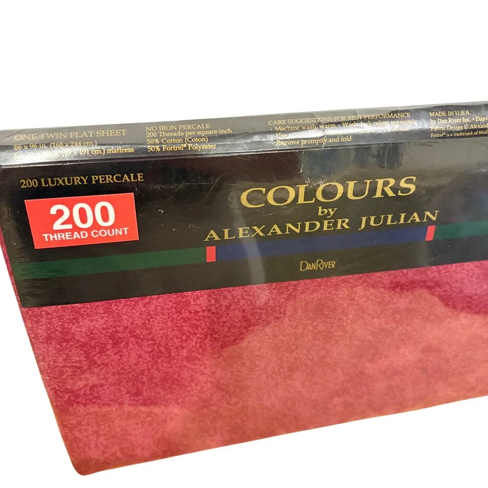 Vtg Dan River Colour by Alexander Julian Twin Flat Sheet NOS Sealed Fuchsia Plum